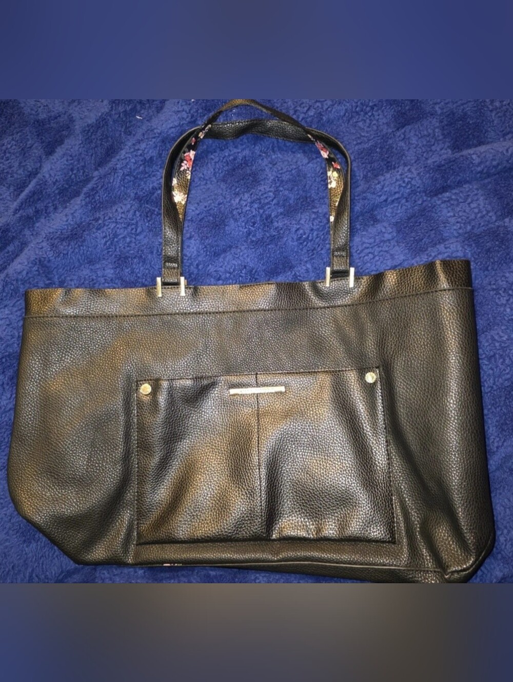 Steve Madden Black Tote Bag with Floral-Trim Handles